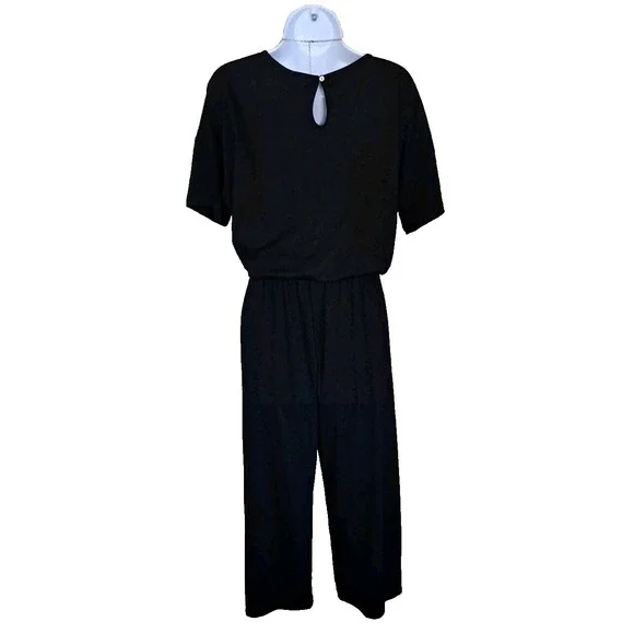 Women's Jumpsuit Lg Black Short Sleeve Casual V Neck Elastic Waist Wide Leg NWT - Picture 13 of 13